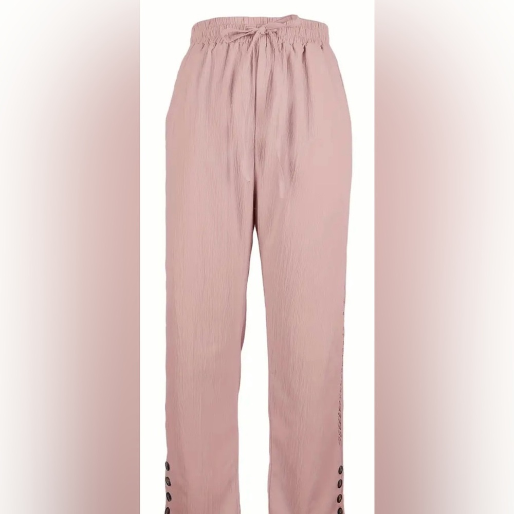 Blush Pink Cropped Pants Lace Detail, Elastic Waist & Pockets, M, NWT - Picture 3 of 7